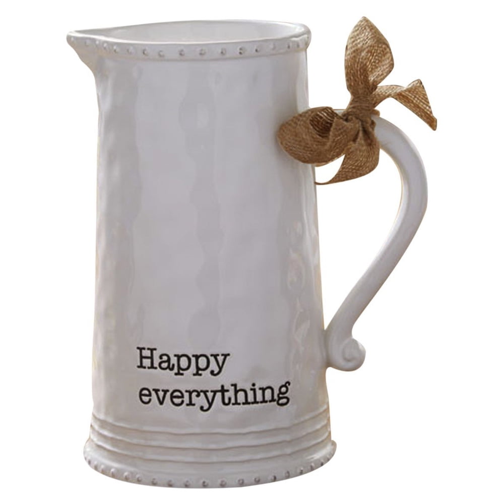 Mud Pie 4551001 Happy Ceramic Pitcher, White