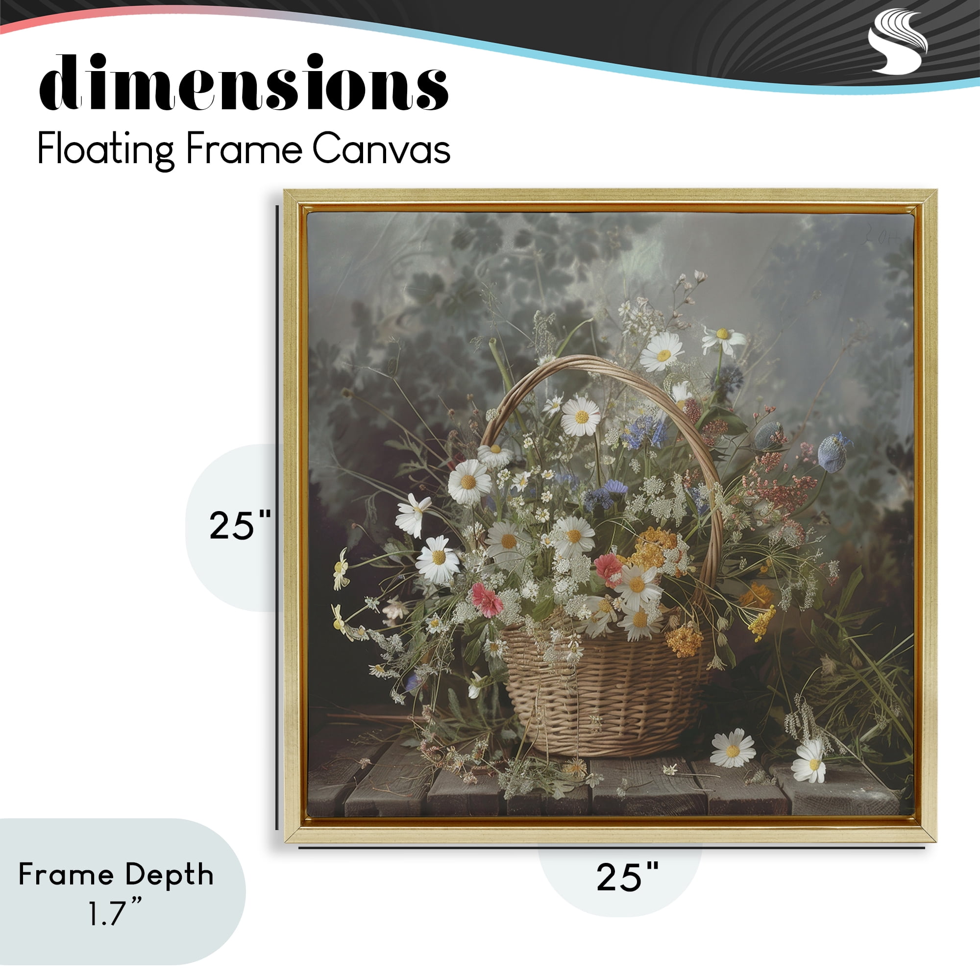 Stupell Industries Florals In A Basket Arrangement Gold Framed Floater Canvas Wall Art, design by Lazar Studio