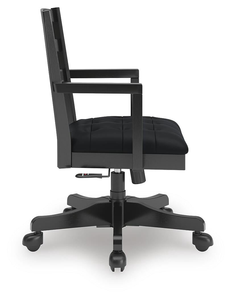 Signature Design by Ashley Wildenauer Home Office Swivel Desk Chair, Adjustable Height, Upholstered Seat, Satin Black Finish