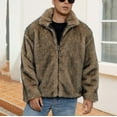thumbnail image 4 of COSFO Casual Jacket for Men Full Zip Faux Fur Yellow Coat Collar Loose Fit Long Sleeve Men's Winter Coats, 4 of 9