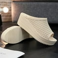 thumbnail image 5 of Lilgiuy Womens Platform Wedge Sandals Peep Toe Hollow Breathable Slip on Slide Sandals Summer Casual Comfortable Dress High Heels Shoes for Tennis(Beige,7), 5 of 5