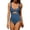 Blue, variant on One Piece Ribbed Swimsuits for Womens High Cut Padded Monokini Bathing Suit