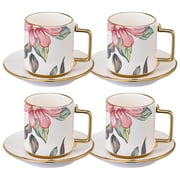 AHX Vintage Floral Tea Cups and Saucers - Porcelain Tea Cup Set 6.8 oz - Coffee Cup Set - Espresso Mug Set - Set of 4