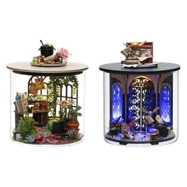 2 casas de muñecas en miniatura para hacer tú mismo, regalo para la oficina y el jardín. Oficina y Jardín