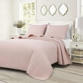 thumbnail image 2 of Chezmoi Collection Madrid Herringbone Geometric Solid Cotton Lightweight Quilt, 3-Piece Quilt Set, Queen, Blush, 2 of 9
