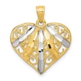 thumbnail image 4 of 10k Yellow Gold with Rhodium Solid Diamond-Cut Filigree Heart Charm Pendant, 4 of 7