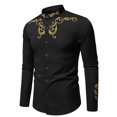 thumbnail image 4 of XDZJLR Men Shirts Fashion Solid Color Floral Embroidery Long Sleeve Large Size Casual Tee, 4 of 7