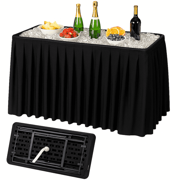 Modern Home 4' Portable Folding Party Ice Bin Table with Skirt (Black)