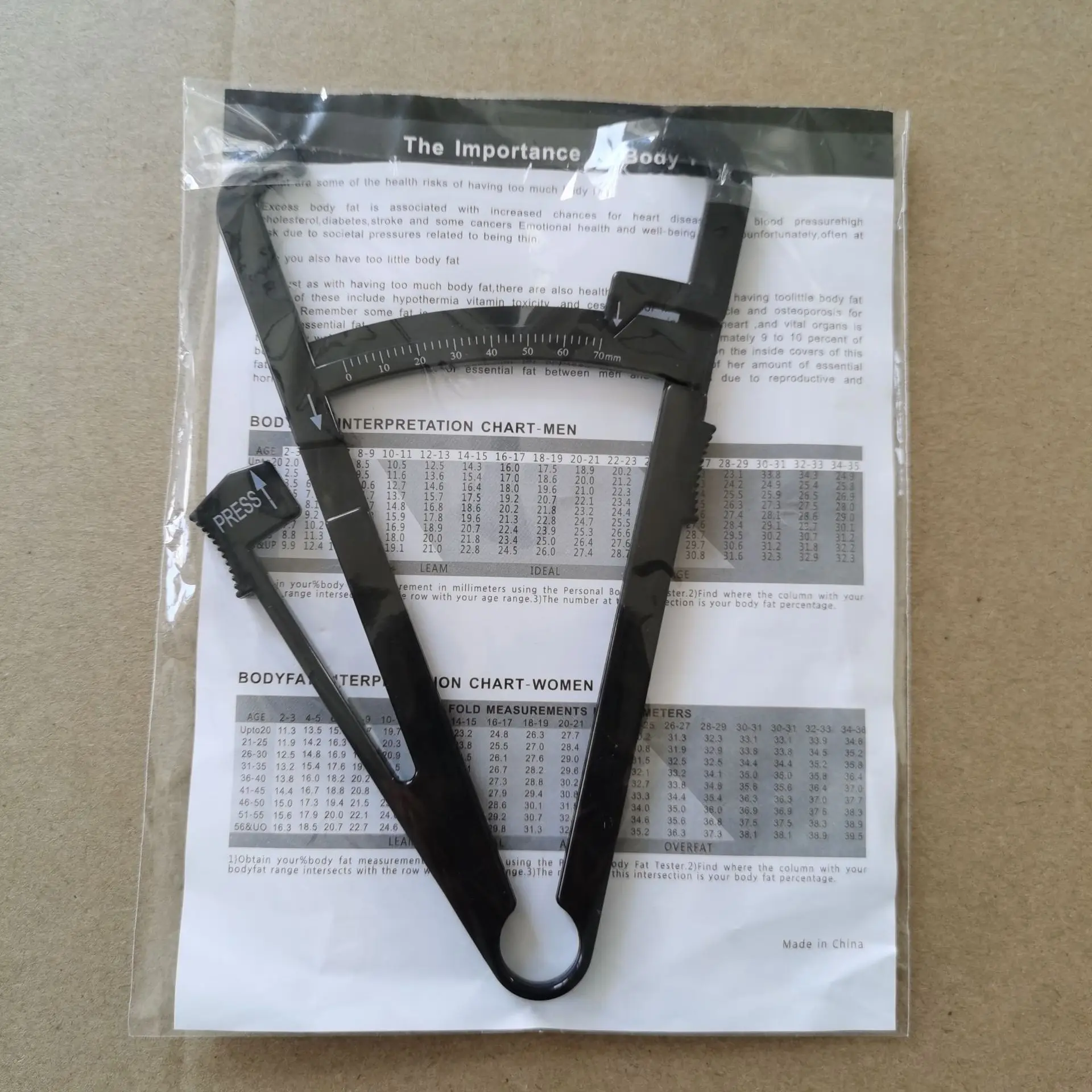 1set 70mm Skinfold Body Fat Caliper Set with Measure Tape Body Fat Monitors Body Fat Tester Skinfold Measurement accessory