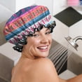 thumbnail image 5 of Shower Caps,Colorful Pioneer Flower Striped Pattern Waterproof Shower Cap for Women 4 Pieces,Double Reusable Hair Cover for Shower PEVA Elastic Stretch Hem, 5 of 7