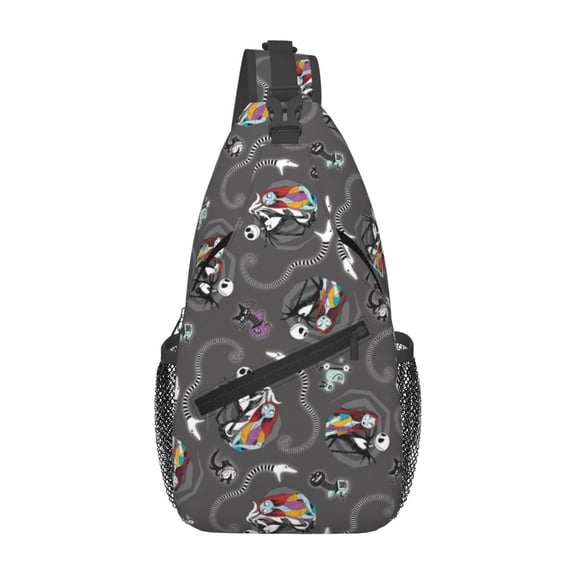 The N-ightmare Before C-hristmas Sling Bag, Jack and Sally Chest Crossbody Backpack, Adjustable Shoulder Daypack for Travel Hiking
