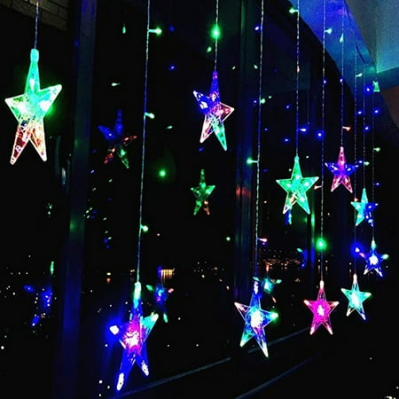 Led Stars Christmas Hanging Curtain Lights String Net Xmas Home