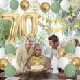 thumbnail image 3 of Sage Green White Gold 70th Birthday Party Decorations Kit,Happy 70th Banner Triangle Flags Garlands Number 70 Balloons Cake Toppers for 70 Year Old Anniversary Party Backdrops Supplies, 3 of 6