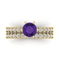 thumbnail image 2 of 1.66 ct Brilliant Round Cut Natural Amethyst 14k Yellow Gold Solitaire with Accents Engagement Bridal Wedding Ring Band Set size 4.5, 2 of 7