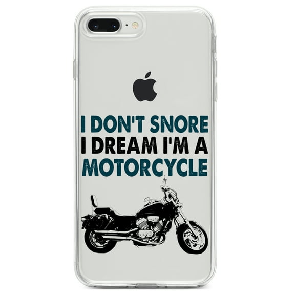 DistinctInk Clear Shockproof Hybrid Case for iPhone 7 PLUS / 8 PLUS (5.5" Screen) TPU Bumper Acrylic Back Tempered Glass Screen Protector - I Don't Snore, I Dream I'm a Motorcycle