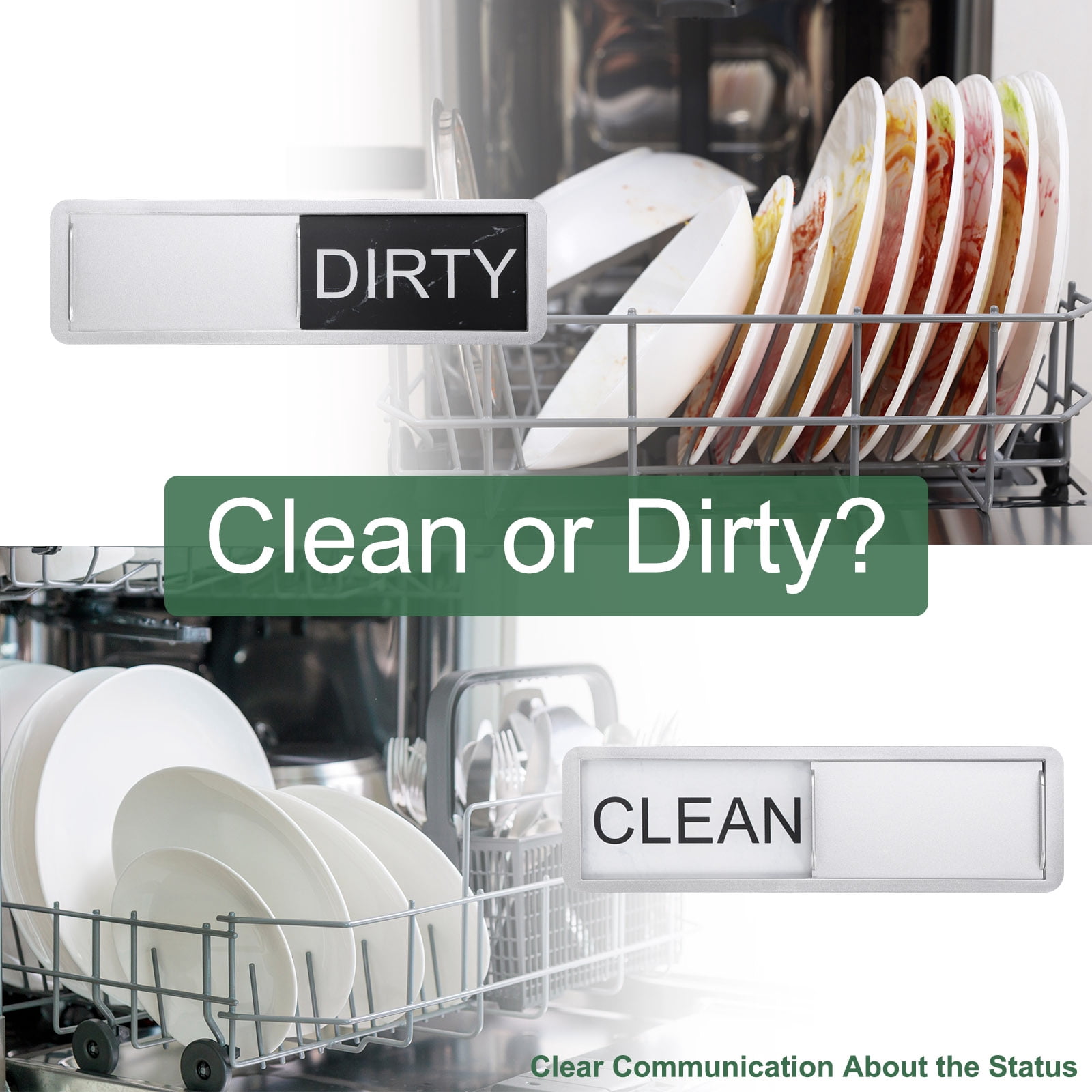 Unique Bargains Dishwasher Magnet Clean Dirty Sign Black/White Marble Sign Silver