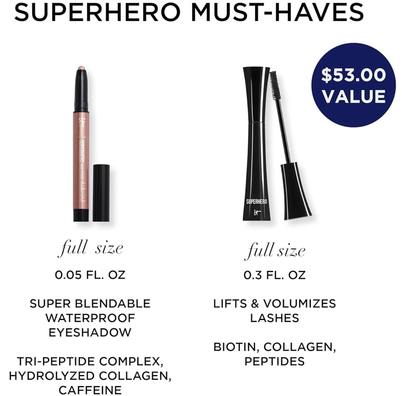 IT COSMETICS Your Superhero Eye Duo Mascara & No-Tug Shadow Stick Silk Armour