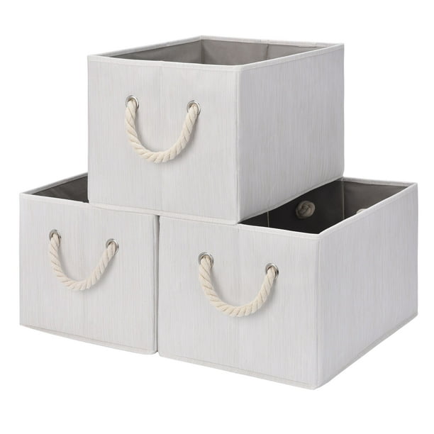 Foldable Fabric Storage Bin w/Cotton Rope Handles, Ivory (20L), 2Pack