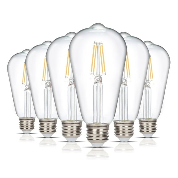 Simba Lighting LED Edison ST21 6W 60W Equivalent Light Bulbs 120V Dimmable E26 Base 2700K Warm White 6-Pack