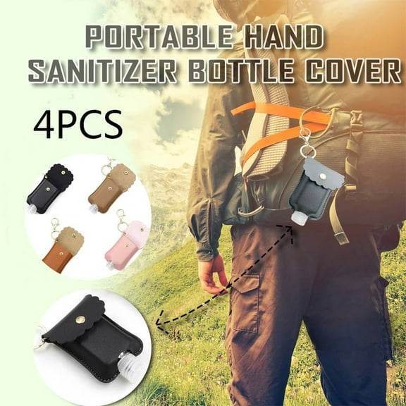 4 Pack Travel Size Hand Sanitizer Keychain, Bottle Sleeve Holder with 30ml/1oz Leakproof Empty Bottles for Purse, Backpack, Outdoor, Refillable Gel Dispenser