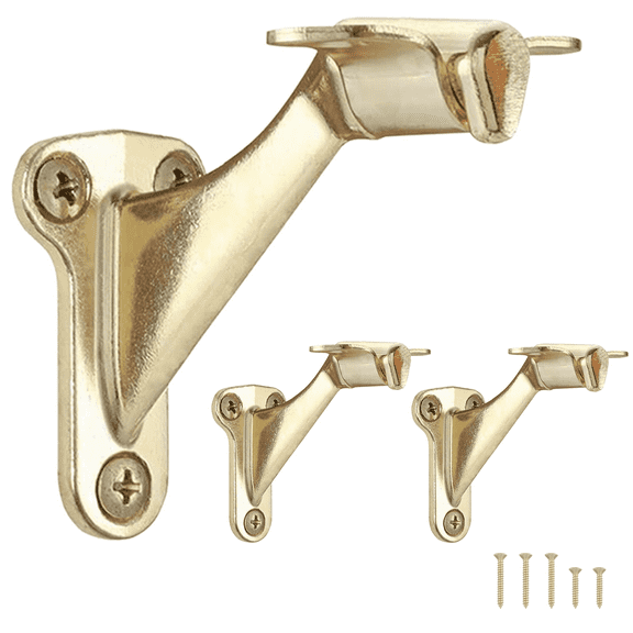 WellMade 3" Heavy Duty Handrail Stair Brackets,  Zinc Alloy Staircase Bracket, Gold Finish, 3 Pieces