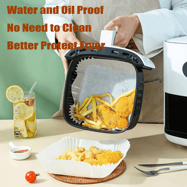 Air Fryer Disposable Paper Liner ,200PCS Non-Stick Air Fryer Paper Liners,  Square Oil-Proof Water-Proof Steamer Oil Paper for Roasting Microwave (A  Natural 200PCS & 6.7inch) - Natural 