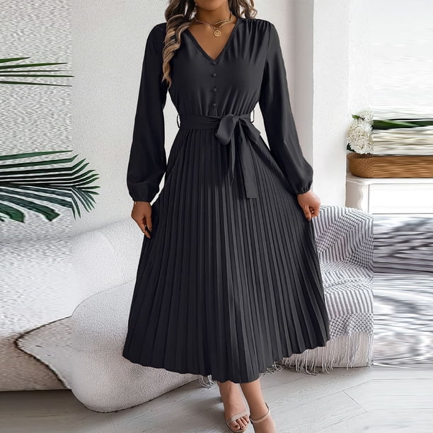 knee length dresses for ladies Casual Black Dotted Tiered Midi Dress S main image 1