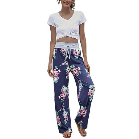 

Promotion!Women Pajama Pants Wide Leg Lounges Pants Drawstring Elastic Waist Long Pajamas Bottoms Sleepwear