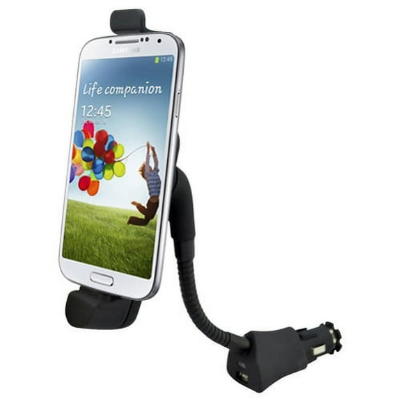 Car Mount Charger Plug Holder with USB Port Dock Cradle Gooseneck Swivel Black V1J Compatible With Samsung Galaxy Prevail LTE Express Prime, J7 Perx, S6 Active S4 Active (GT-i9295), J5 J1