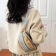 thumbnail image 4 of Bolso de pecho con rayas de arcoíris, Bolso de cintura tejido de paja a la moda, colorido para el trabajo (azul), 4 of 8