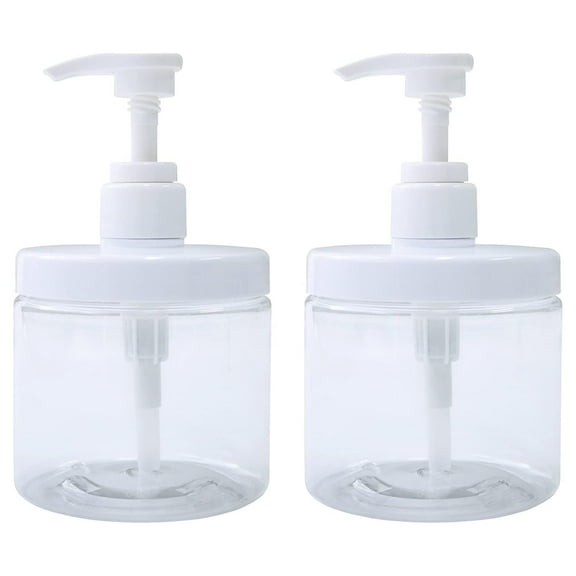 Hethyo Refillable Plastic Pump Bottle Dispenser, Bathroom Shampoo/Body Wash Accessories 2PCS 16.9 oz (Clear)