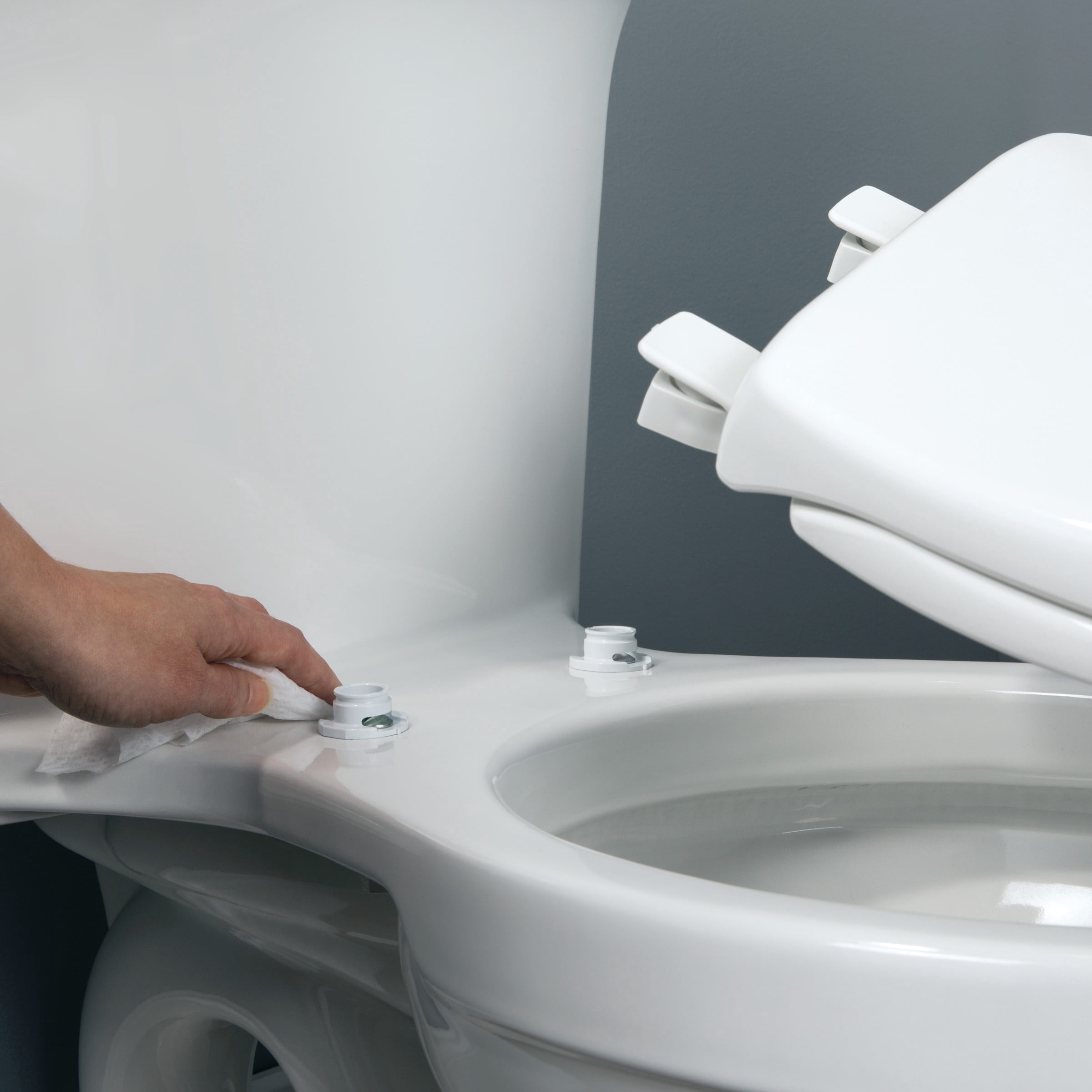 Mayfair Lift off Elongated Cushioned Vinyl Toilet Seat in White