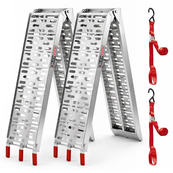 Black Widow Aluminum Folding Motorcycle Ramp Arched Plate, Dual Runner, Silver