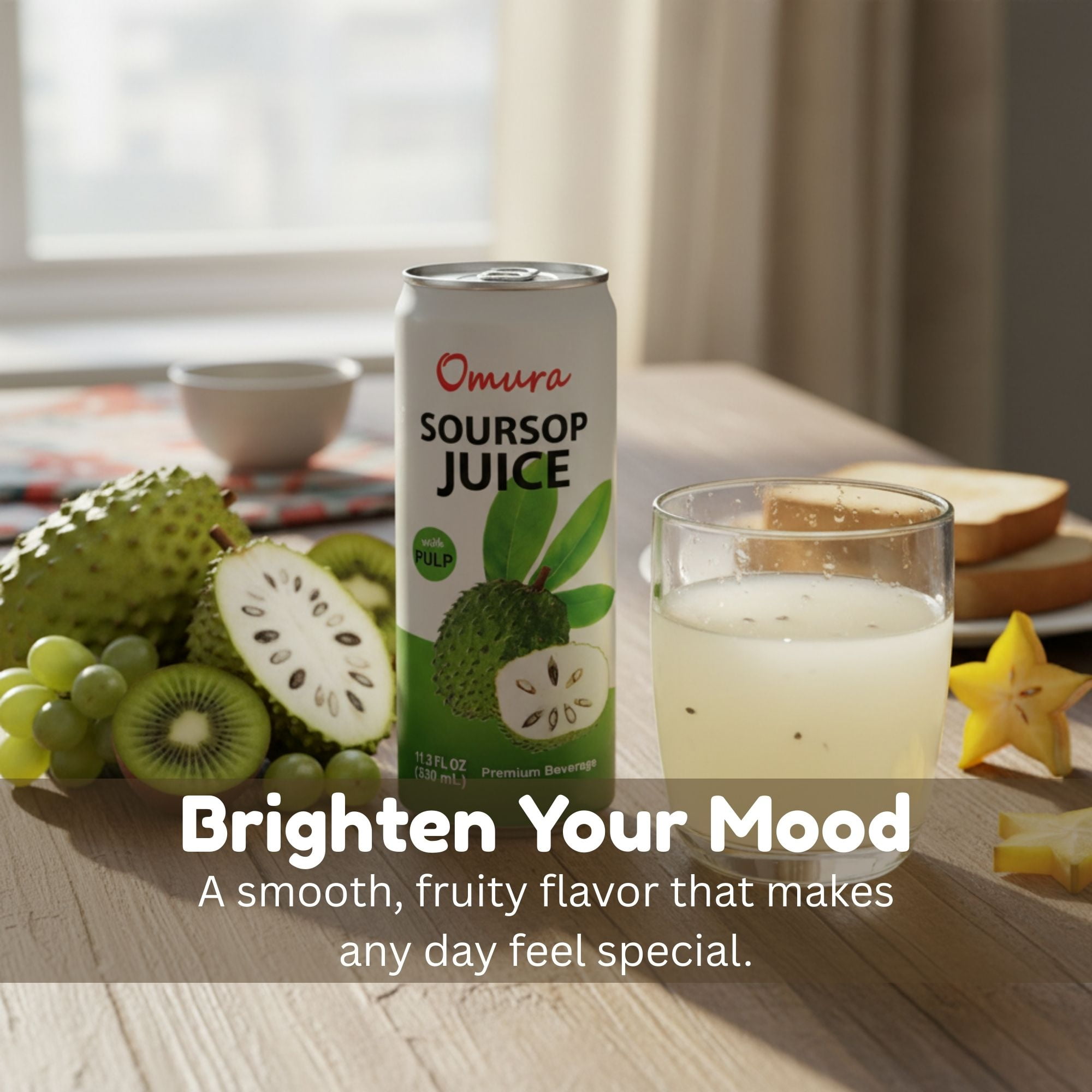Omura Soursop Graviola Guanabana Juice with Pulp - Tropical Delight in an 11 Fl. Oz Can