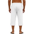 thumbnail image 3 of LWavelet Men's Pleated Linen Capri Pants Button Waist with Side Pockets for Vacation Beach Casual Use White L, 3 of 3