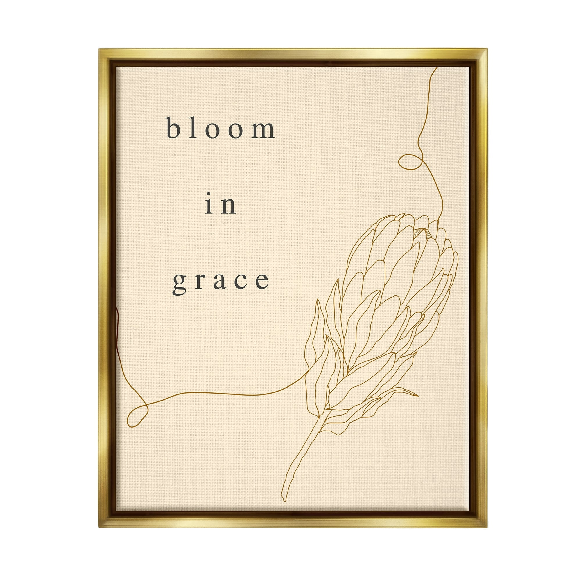 Stupell Industries Bloom In Grace Minimalistic Plant Blossom Line Drawing Metallic Gold Framed Floating Canvas Wall Art, 16x20, by Lil' Rue