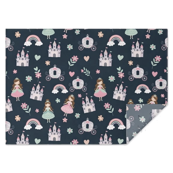 Dark Blue Princess Castle Pattern Rectangle Tablecloth 60"x84",Waterproof Polyester Rectangle Table Cloth, Wipeable Spillproof Polyester Tablecloth for Dining, Camping, Indoor and Outdoor