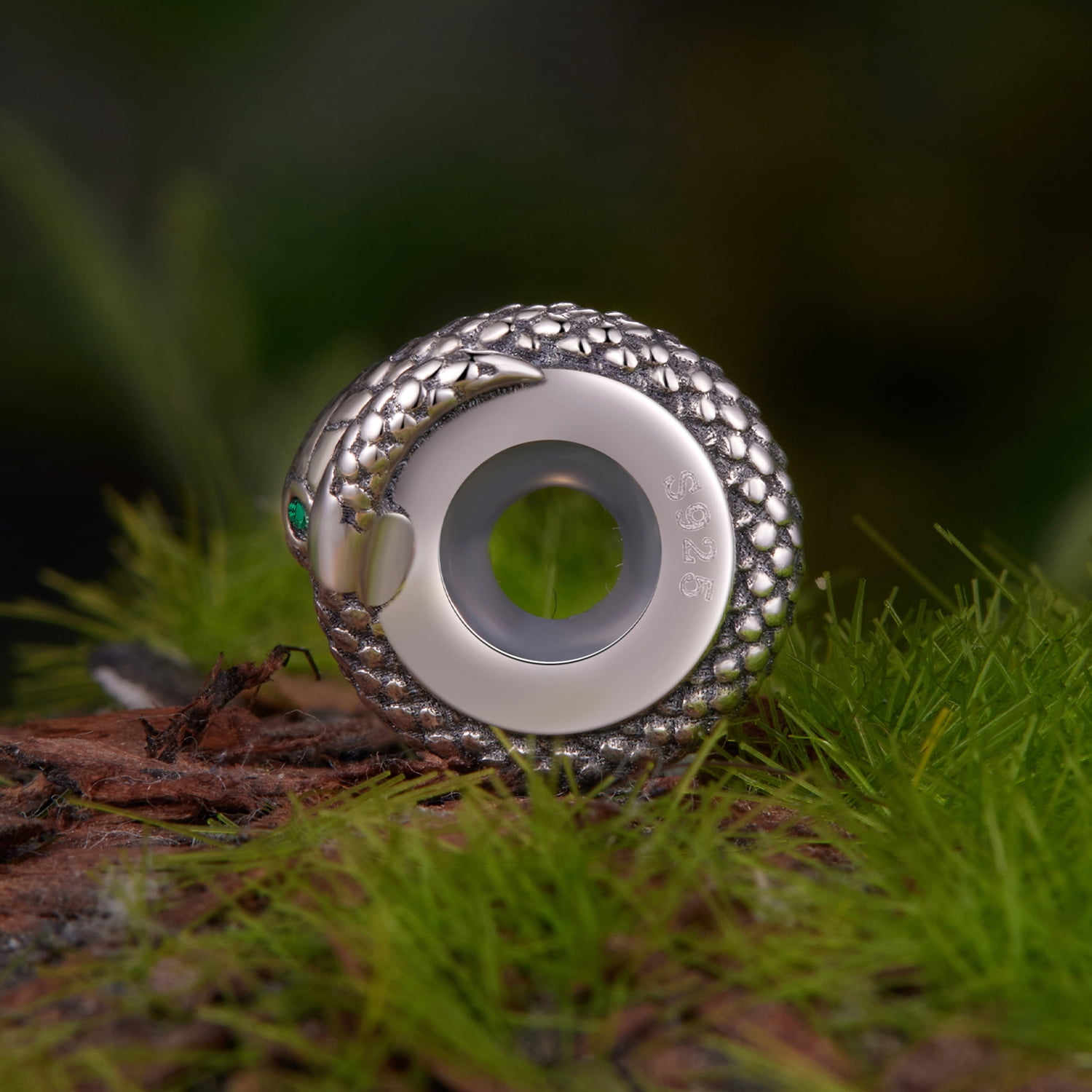Serpent Silicone Spacer Beads Charm, 925 Sterling Silver Accessory, Compatible with 3mm-4.5mm Bracelet  ,Gift Box Packaging
