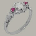 thumbnail image 2 of LBG British Made 14k White Gold Natural Opal & Ruby Womens Anniversary Ring - 33 size options - Size 6.5, 2 of 9