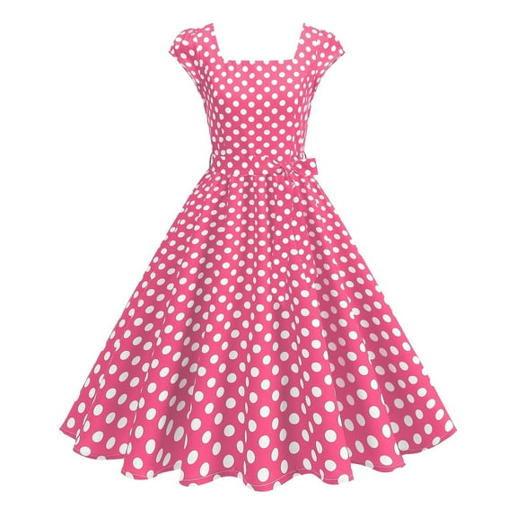 Sexlip Womens Red Polka Dot Fit Flare Dress Square Neck Design Lightweight Fabric Relaxed Silhouette for Party Wear Pink S