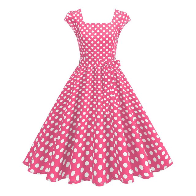 VEKDONE Robe d'Été Rétro à Gâteau Brodée en Maille à Manches Courtes pour Femme Robe d'Été à Manches Courtes Rose P