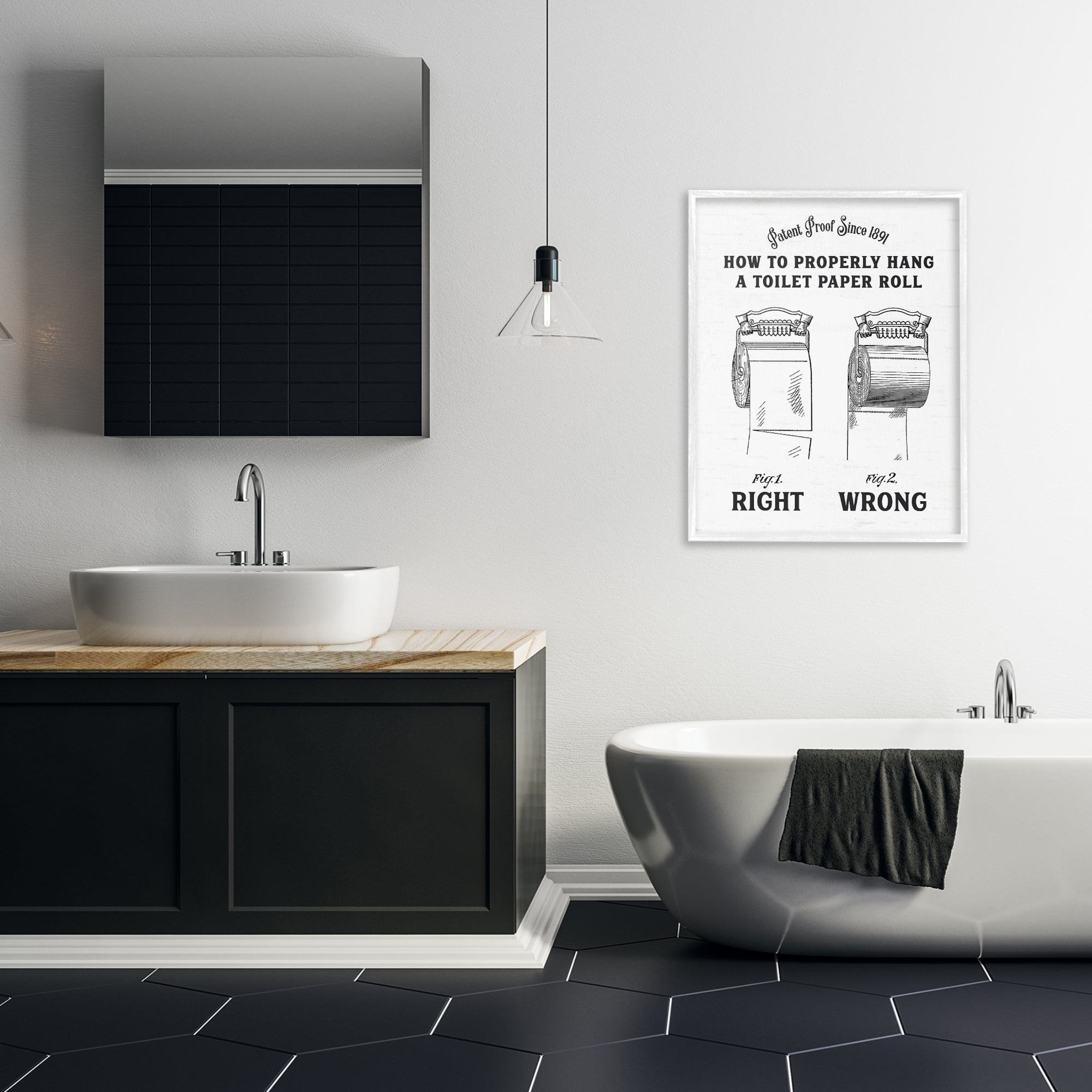 Right & Wrong Toilet Roll White Framed Giclee Art, design by Lettered and Lined
