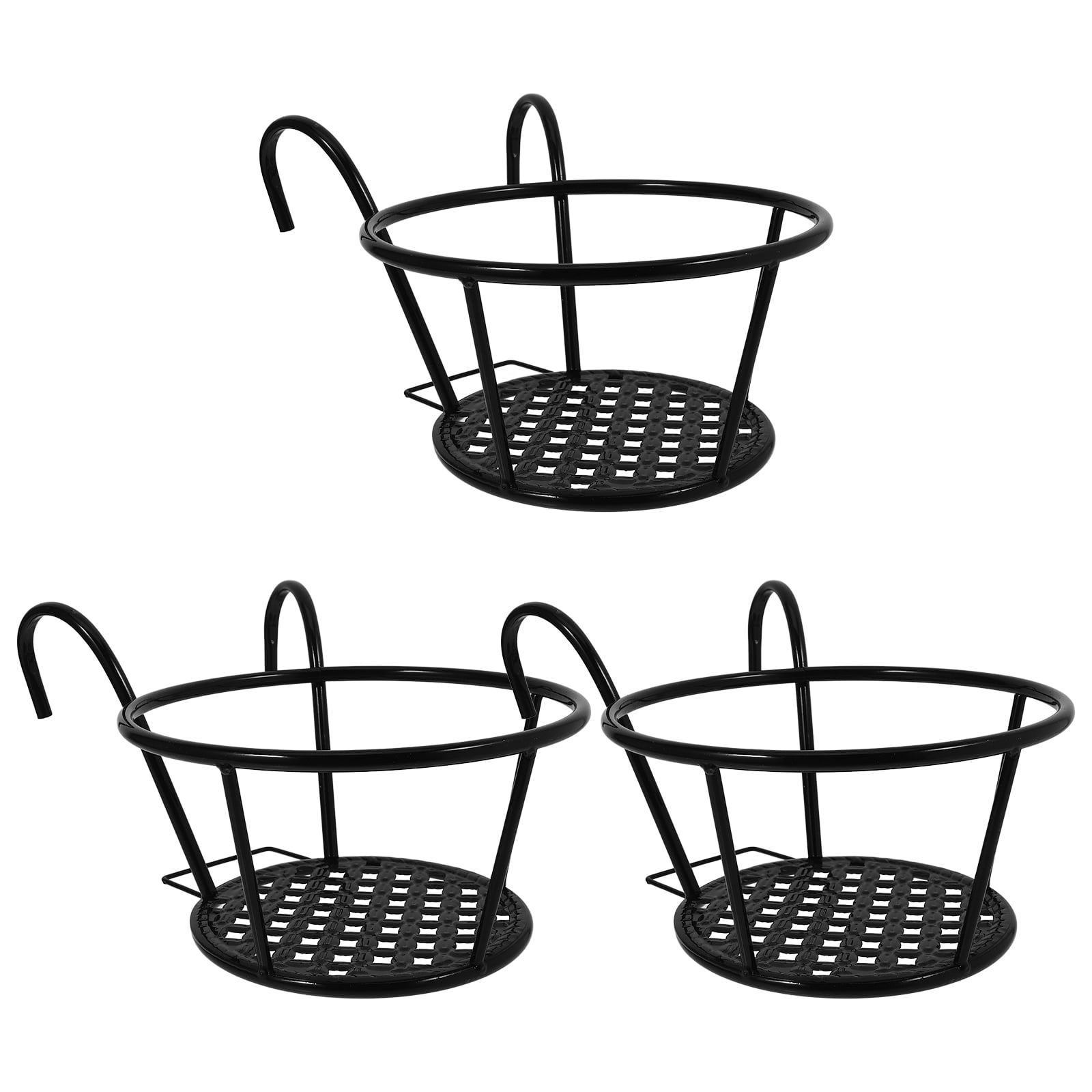 SENSETH 3pcs Metal Hanging Flower Pot Planter Pot Wall Planter Flower Bucket Holder Vintage Rustic Wall Hanging Ornaments Black