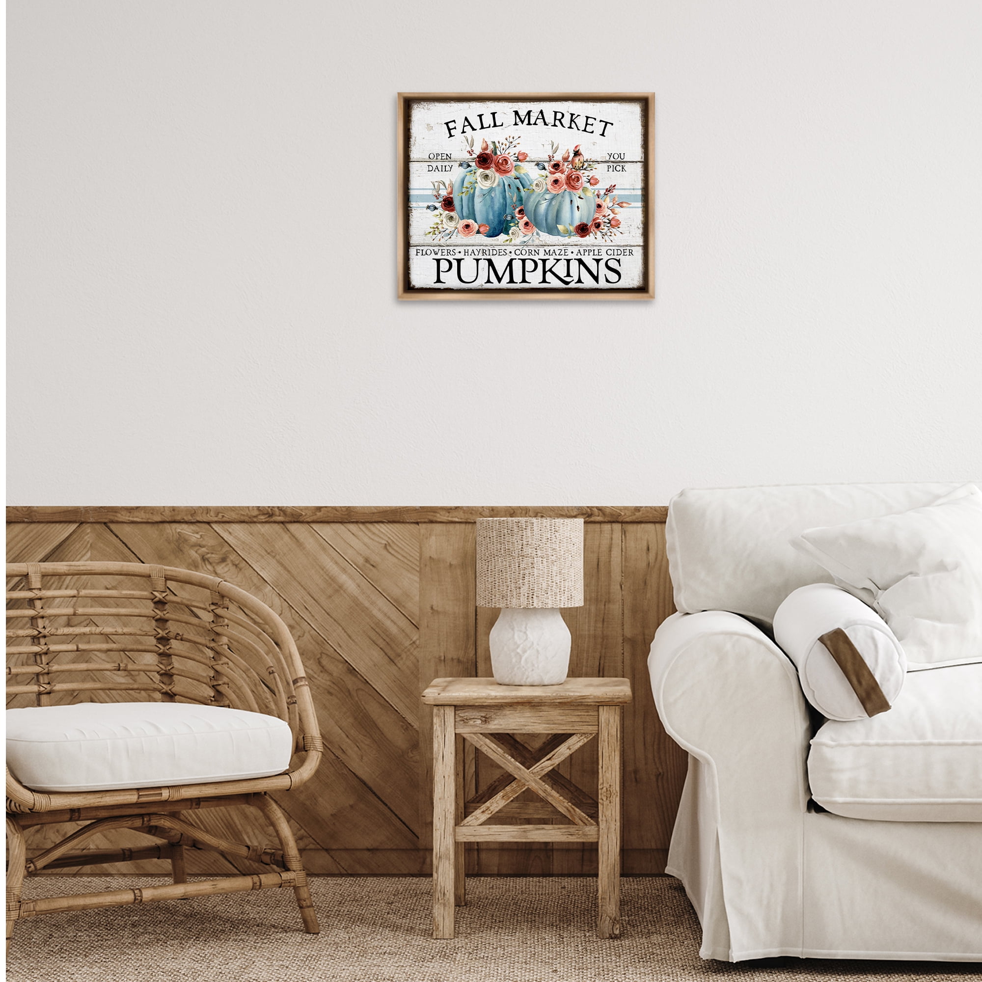Stupell Industries Fall Market with Roses Holiday Painting Brown Floater Framed Canvas Art Prints Wall Art, 21 x 17