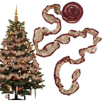 2 Rolls 5.47 Yards x 2.76 inch Christmas Tree Burlap Ribbon Xmas Wired Ribbon Cloth Buffalo Plaid Check Wrapping Craft Pleated Ribbon Garland for DIY