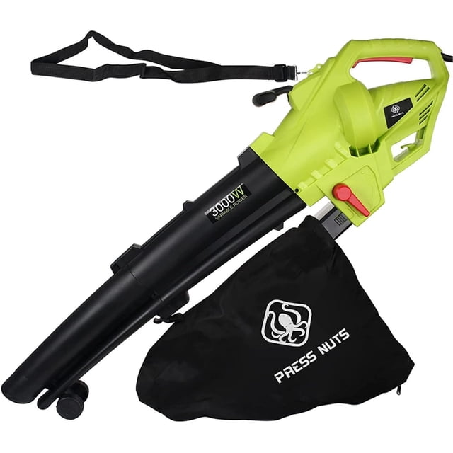 MKK-3 en 1 Soplador de Hojas, Aspiradora y Trituradora de Jardín de 3000W con Cable de 10m, Ruedas, Aspiradora de Jardín para Limpiar Terrazas, Jardines de Hojas