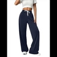 thumbnail image 2 of Pantalones Deportivos Holgados de Cintura Alta con Cordón Ajustable para Mujer, Pantalones Deportivos de Pierna y Bolsillos Azul Oscuro L, 2 of 7