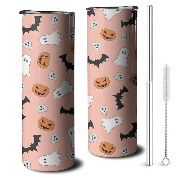 Halloween Aesthetic 20oz Skinny Tumbler - Retro Horror Artwork Insulated Cup with Leak Proof Lid