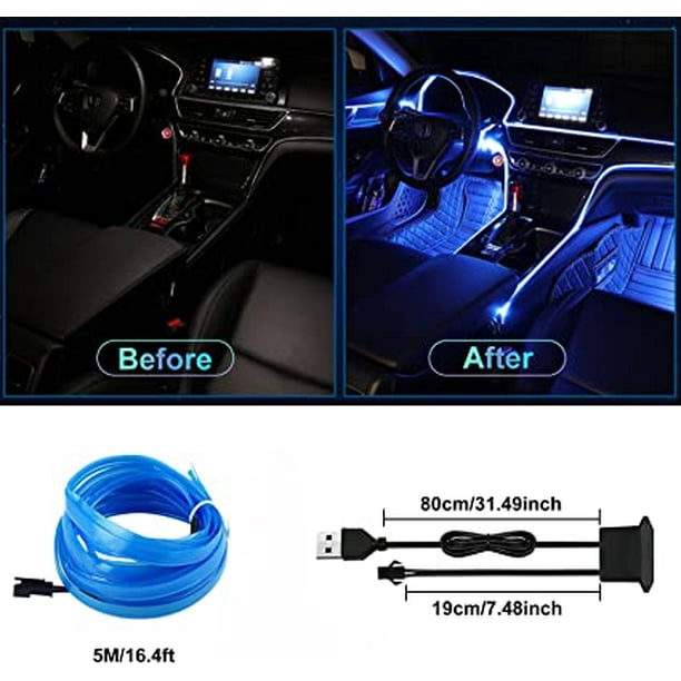 Éclairage IntéRieur De Voiture,5m Bande Lumineuse à LED de Voiture,5v Bande LED  Intérieur Auto,Adaptée à toutes les lumières ambiantes de modèle de voiture(bleu)  