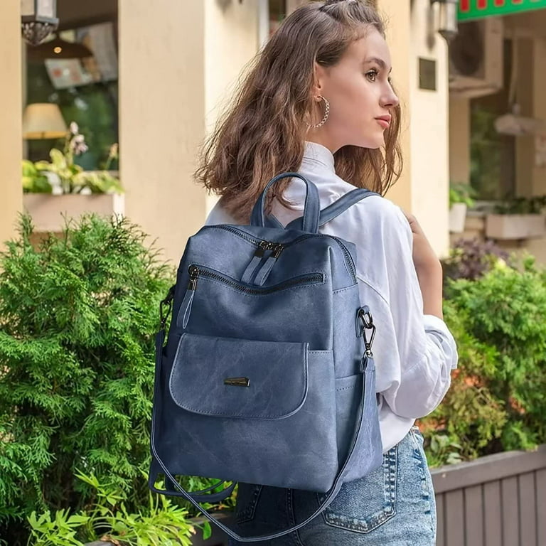 BATE PU Leather Purse Backpack for Women, Travel Handbag Backpack Purse  Shoulder Bags Blue